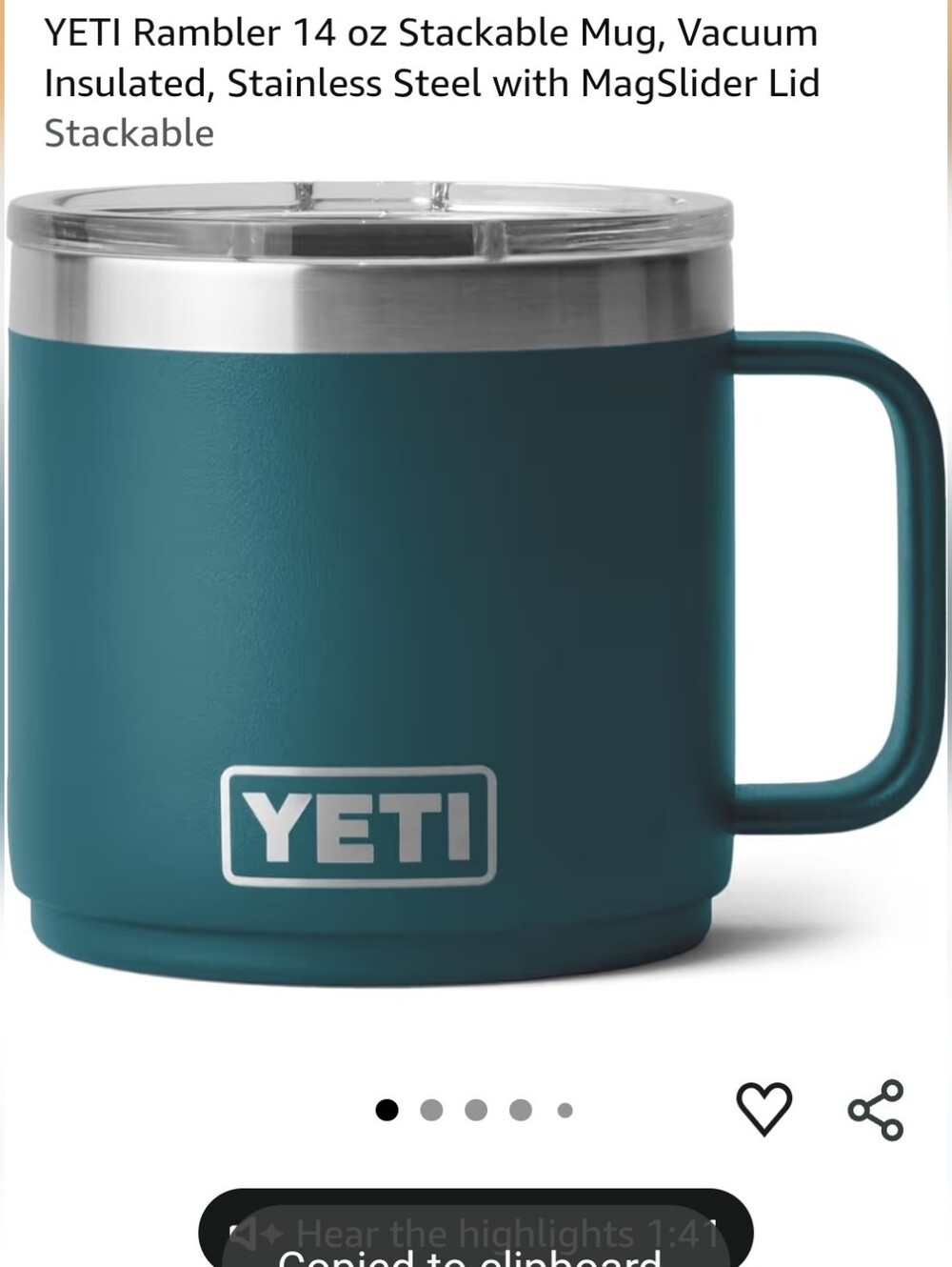 NWT YETI Rambler 14 oz Stackable Mug - Agave Teal - Picture 2 of 13